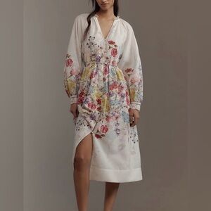 Anthropologie White and Pink Long Sleeve Dress!